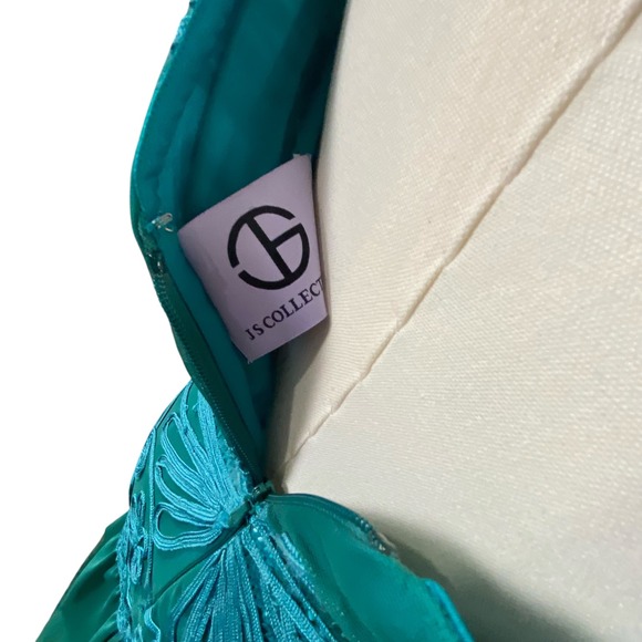 JS Collections Teal Soutache Sequin Mermaid Gown Art Deco V-Neck Formal Dress - Picture 7 of 9